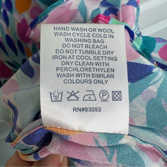 Tyler Boe 100% Silk Floral Midi Dress V-Neck Short Ruffled Sleeves A-Line Small - Picture 14 of 16